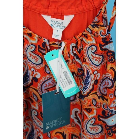 Market & Spruce Meroni Mixed Media TOP ORANGE PAISLEY SIZE MEDIUM M NWT - Picture 6 of 8